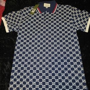 Gucci Navy Blue Patterned Polo Shirt Mens Size XXL ] Fits Like XL